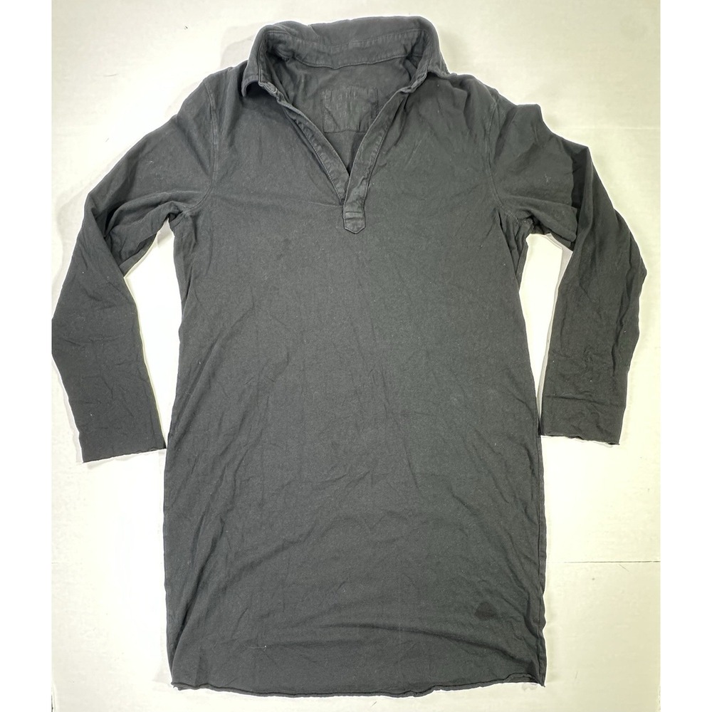 Frank & Eileen Tee Lab Long Sleeve Polo Tunic Dress Black 100% Cotton USA L